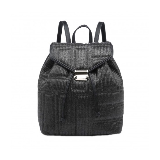 Zaino in Simil Rafia e Ecopelle Nero Minorca Zaino in Simil Rafia e Ecopelle Nero Minorca