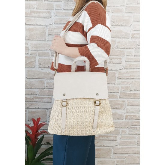 Zaino in Simil Rafia e Ecopelle Beige Tenerife Zaino in Simil Rafia e Ecopelle Beige Tenerife