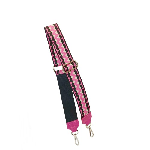 Tracolla in Pelle e Tessuto Fucsia e Nera