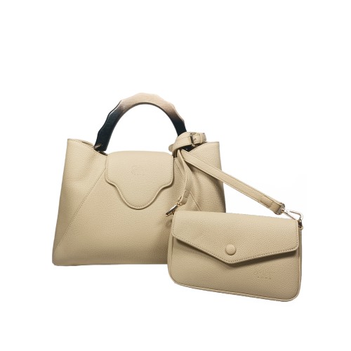 Borsa in Ecopelle e Pochette Beige Asia