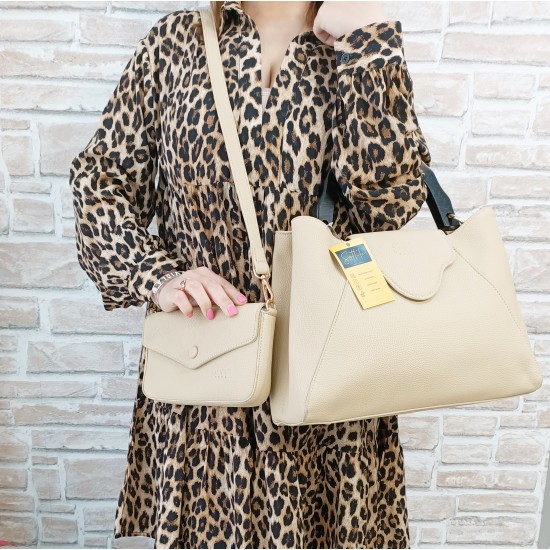 Borsa in Ecopelle e Pochette Beige Asia Borsa in Ecopelle e Pochette Beige Asia
