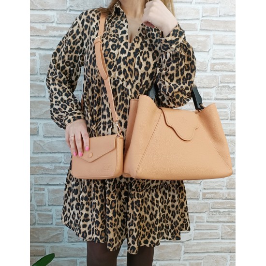 Borsa in Ecopelle e Pochette Salmone Asia Borsa in Ecopelle e Pochette Salmone Asia