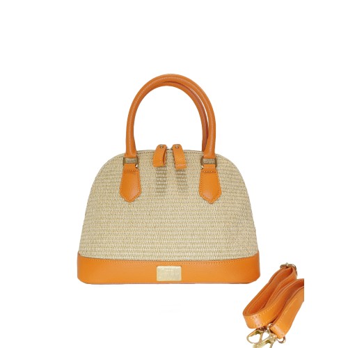 Borsa in Pelle e Rafia Luxury Arancio Corallo Kenya