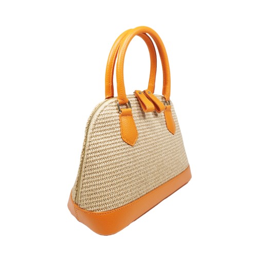 Borsa in Pelle e Rafia Luxury Arancio Corallo Kenya