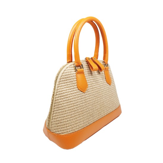 Borsa in Pelle e Rafia Luxury Arancio Corallo Kenya Borsa in Pelle e Rafia Luxury Arancio Corallo Kenya