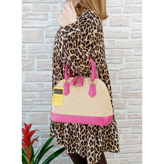Borsa in Pelle e Rafia Luxury Fucsia Kenya Borsa in Pelle e Rafia Luxury Fucsia Kenya