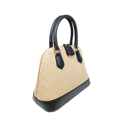 Borsa in Pelle e Rafia Luxury Nera Kenya