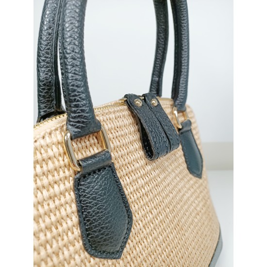 Borsa in Pelle e Rafia Luxury Nera Kenya Borsa in Pelle e Rafia Luxury Nera Kenya