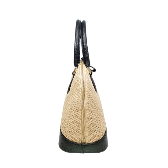Borsa in Pelle e Rafia Luxury Nera Kenya Borsa in Pelle e Rafia Luxury Nera Kenya