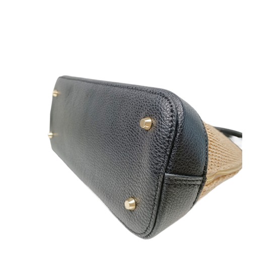 Borsa in Pelle e Rafia Luxury Nera Kenya Borsa in Pelle e Rafia Luxury Nera Kenya
