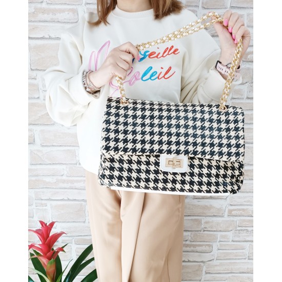 Borsa Pied de Poule Nera Monica Borsa Pied de Poule Nera Monica