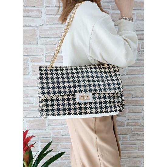 Borsa Pied de Poule Nera Monica Borsa Pied de Poule Nera Monica