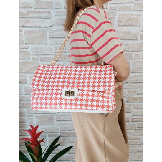 Borsa Pied de Poule Rosso Arancio Monica Borsa Pied de Poule Rosso Arancio Monica