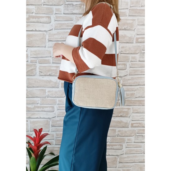 Borsa in Pelle e Juta Azzurra Paris Borsa in Pelle e Juta Azzurra Paris