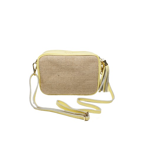 Borsa in Pelle e Juta Gialla Paris 