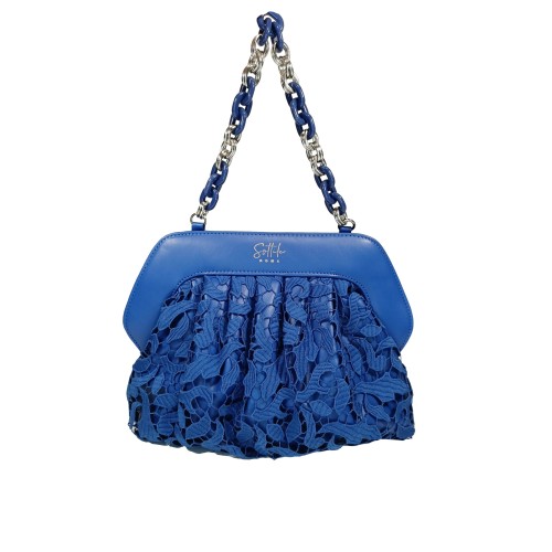 Pochette in ecopelle e pizzo Blu Romantica