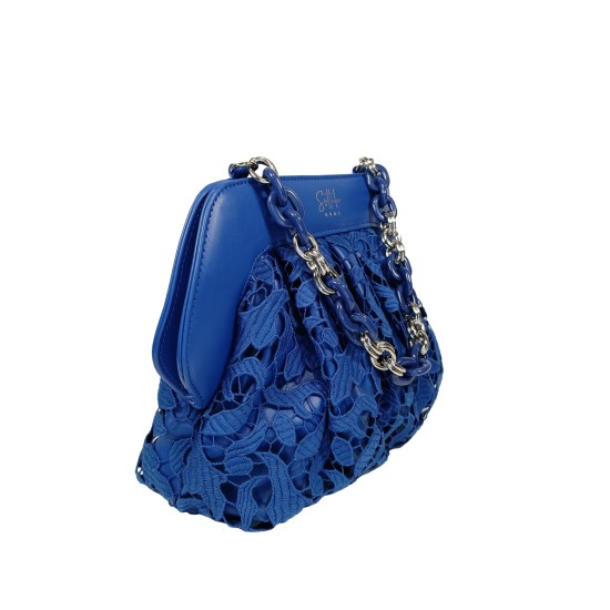 Pochette in ecopelle e pizzo Blu Romantica Pochette in ecopelle e pizzo Blu Romantica
