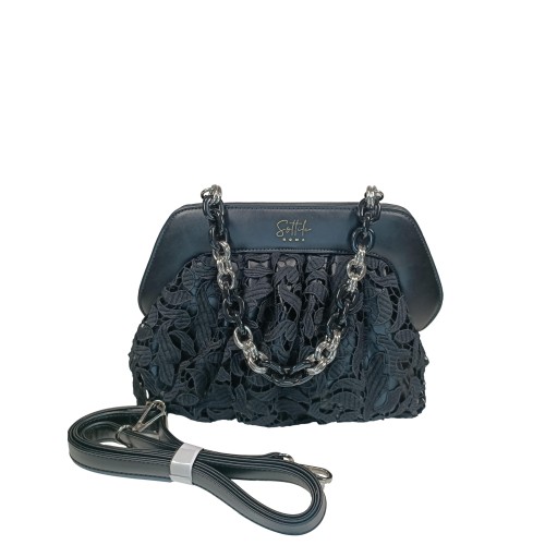 Pochette in ecopelle e pizzo Nera Romantica