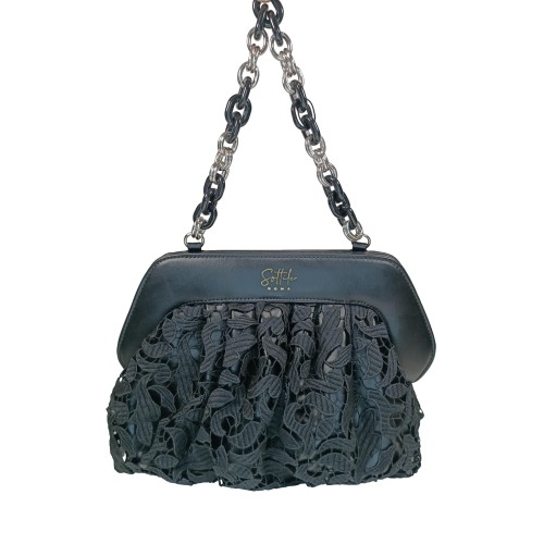 Pochette in ecopelle e pizzo Nera Romantica