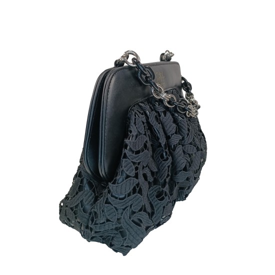Pochette in ecopelle e pizzo Nera Romantica Pochette in ecopelle e pizzo Nera Romantica