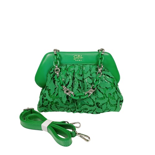 Pochette in ecopelle e pizzo Verde Romantica