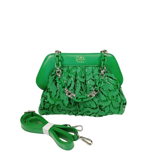 Pochette in ecopelle e pizzo Verde Romantica Pochette in ecopelle e pizzo Verde Romantica