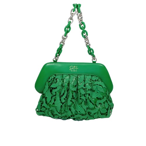 Pochette in ecopelle e pizzo Verde Romantica