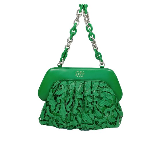 Pochette in ecopelle e pizzo Verde Romantica Pochette in ecopelle e pizzo Verde Romantica