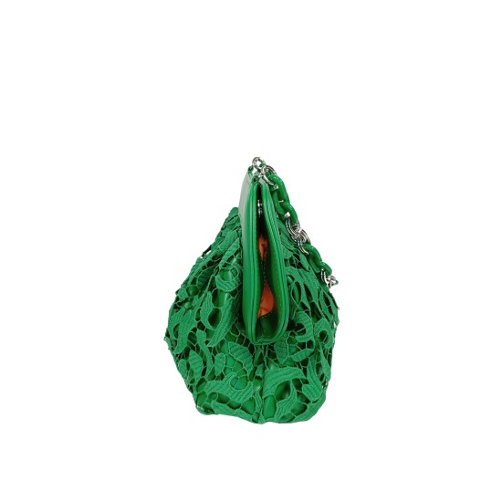 Pochette in ecopelle e pizzo Verde Romantica Pochette in ecopelle e pizzo Verde Romantica