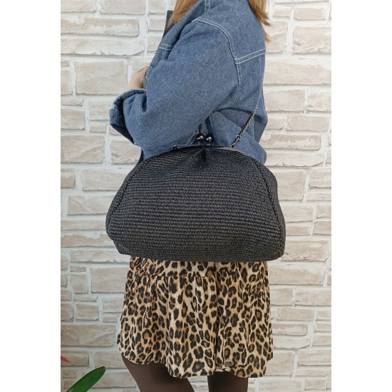 Pochette in Rafia Big Total Black Nuvola Pochette in Rafia Big Total Black Nuvola